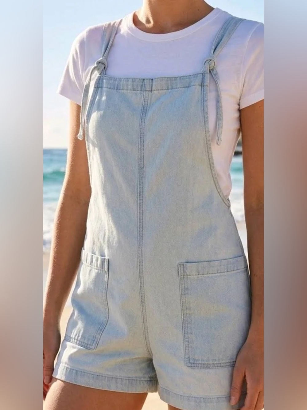 Aerie Light Blue Denim Short Overalls